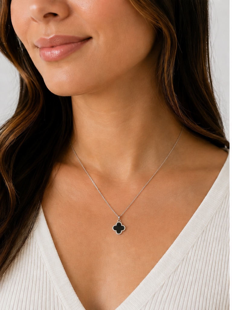 Babygold Black And Red Clover Pendant Necklace - 14 K White Gold